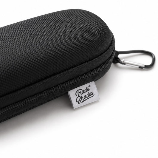 Shades Shell hard case open showing soft interior lining for lens protection